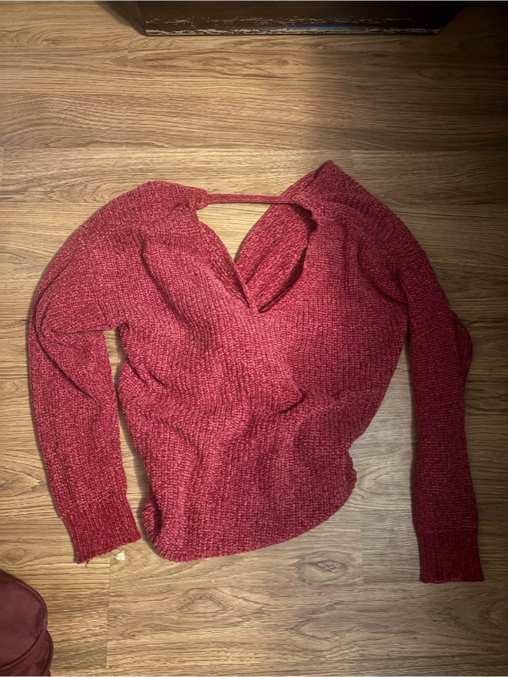 Revamped Red V-Neck Twist-Back Knit Sweater